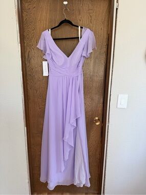 Azazie Omari Lilac V-Neck Ruffle Chiffon Gown